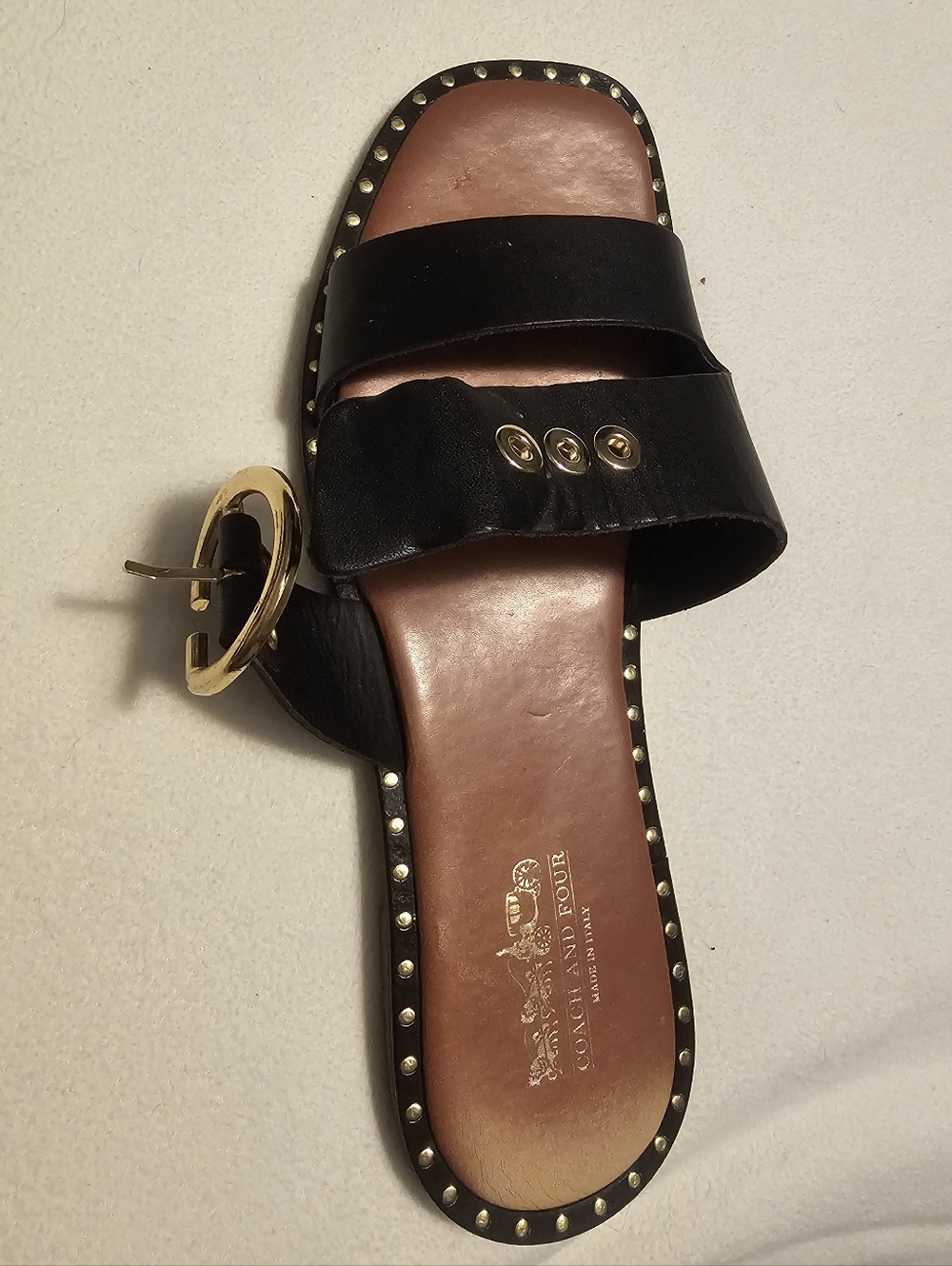 COACH AND FOUR Black Slide Womens Sandals with Gold Accents. SIZE 8.5 - Picture 10 of 14